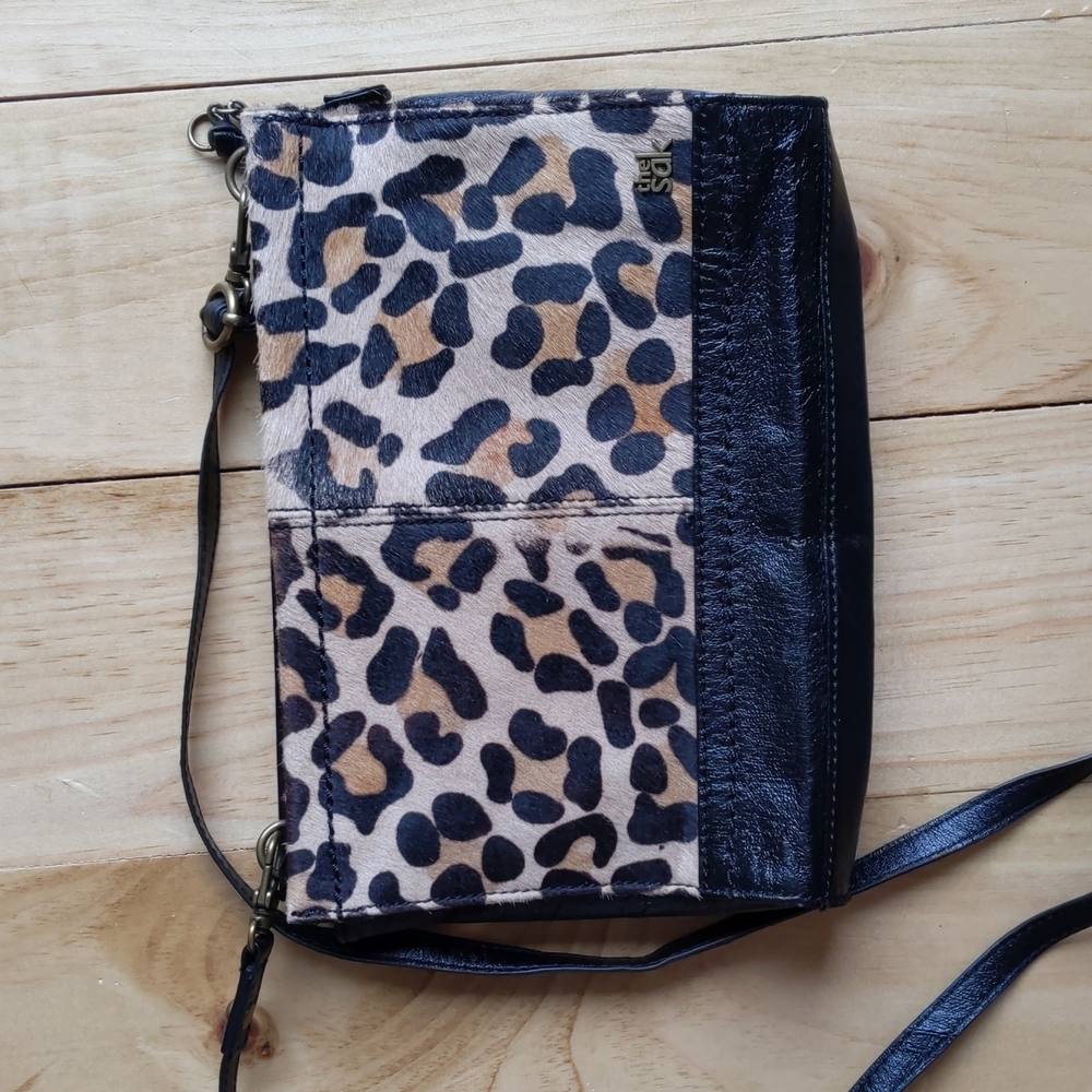 Leopard print leather shoulder bag crossbody handbag clutch